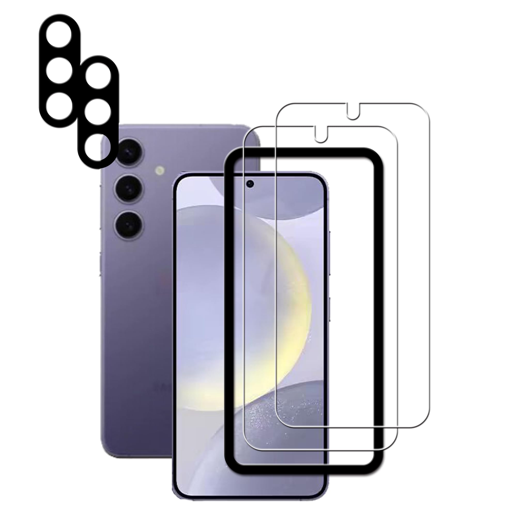 RA: HKKAIS 日本旭硝子素材製 Galaxy S24 5G ガラスフィルム (2枚) + カメラフィルム (2枚) SC-51E SCG25 強化ガラス フィルム カメラ保護 レンズカバー ギャラクシーs24 保護フィルム ガイド枠付き
