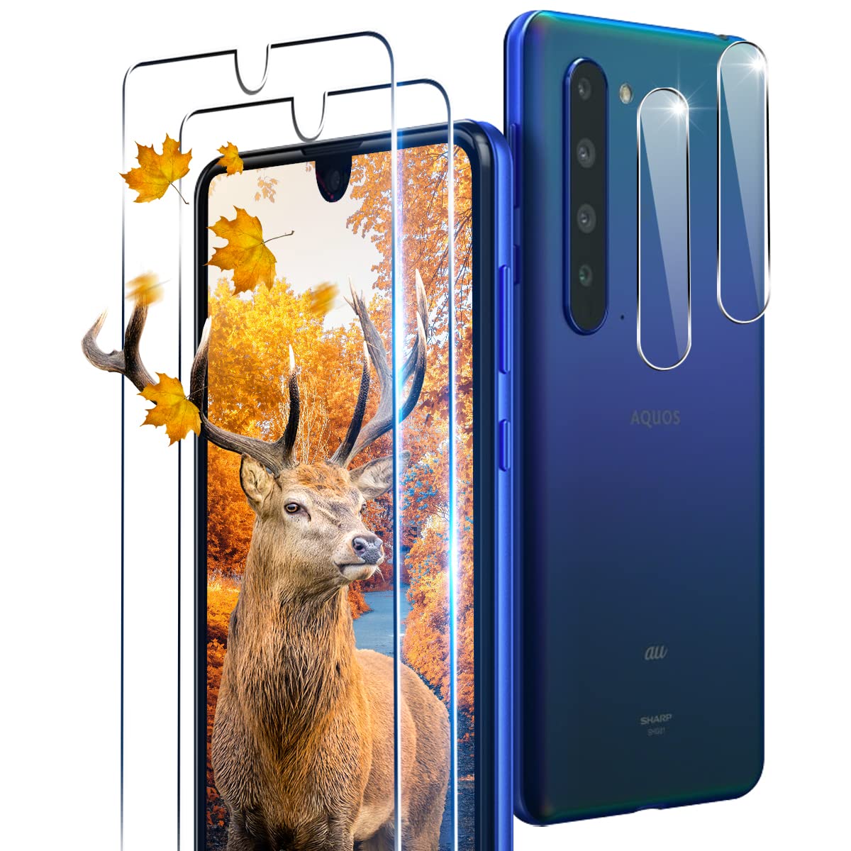 【2+2枚セット 指紋認証対応】 用 AQUOS R5G ガラスフィルム 2枚 SH-51A SHG01 908SHフィルム + 2枚 カメラ保護フィルムセッ 【 日本旭硝子製 9H強度 】 対応 R5G 強化ガラス 全面保護フィルム ケース 高透過率 3D Touch対応 厚さ0.26超薄型 飛散防止 高感度 耐衝撃 指紋