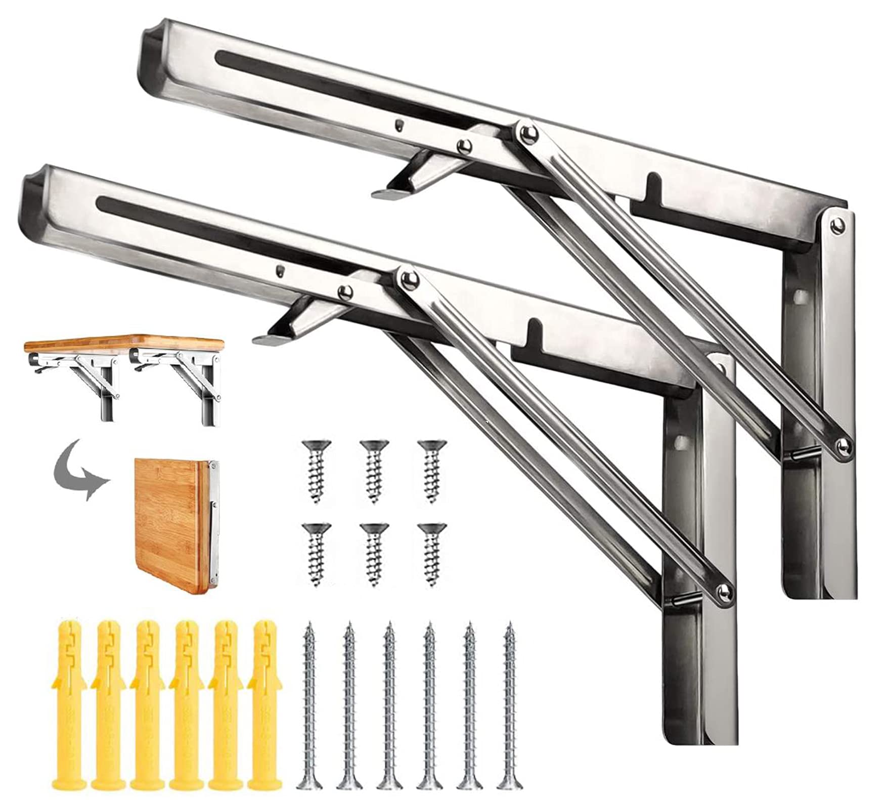 JJ Boom 棚受け 金具 L字型 折 ステンレス 鋼折りたたみブラケットアクセサリー 折り畳み式 吊り棚 金..