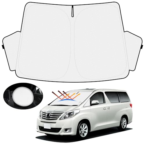 【ハンドル日よけカバー付き】Mozan トヨタ アルファード ヴェルファイア 20系 サンシェード フロントガラス用 ALPHARD VELLFIRE 20 2008年〜2015年 車用サンシェード UVカット 日よけ 日差しカット 遮光 断熱 折り畳み式 ハンドルサンシェード 収納袋付き ハニカム設計