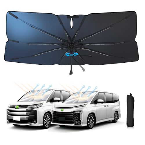 【車種専用】Mozan 傘型 車用サンシェード トヨタ 新型 ヴォクシー ノア 90系 専用 フロントガラス シェード VOXY NOAH 90 R4.1〜現行 10本骨 ガラス繊維 360°回転可能 パラソル 傘式 UVカット 傘柄が曲がる 日よけ 日差しカット 遮光 断熱 仮眠 収納袋付き 駐車 車中泊