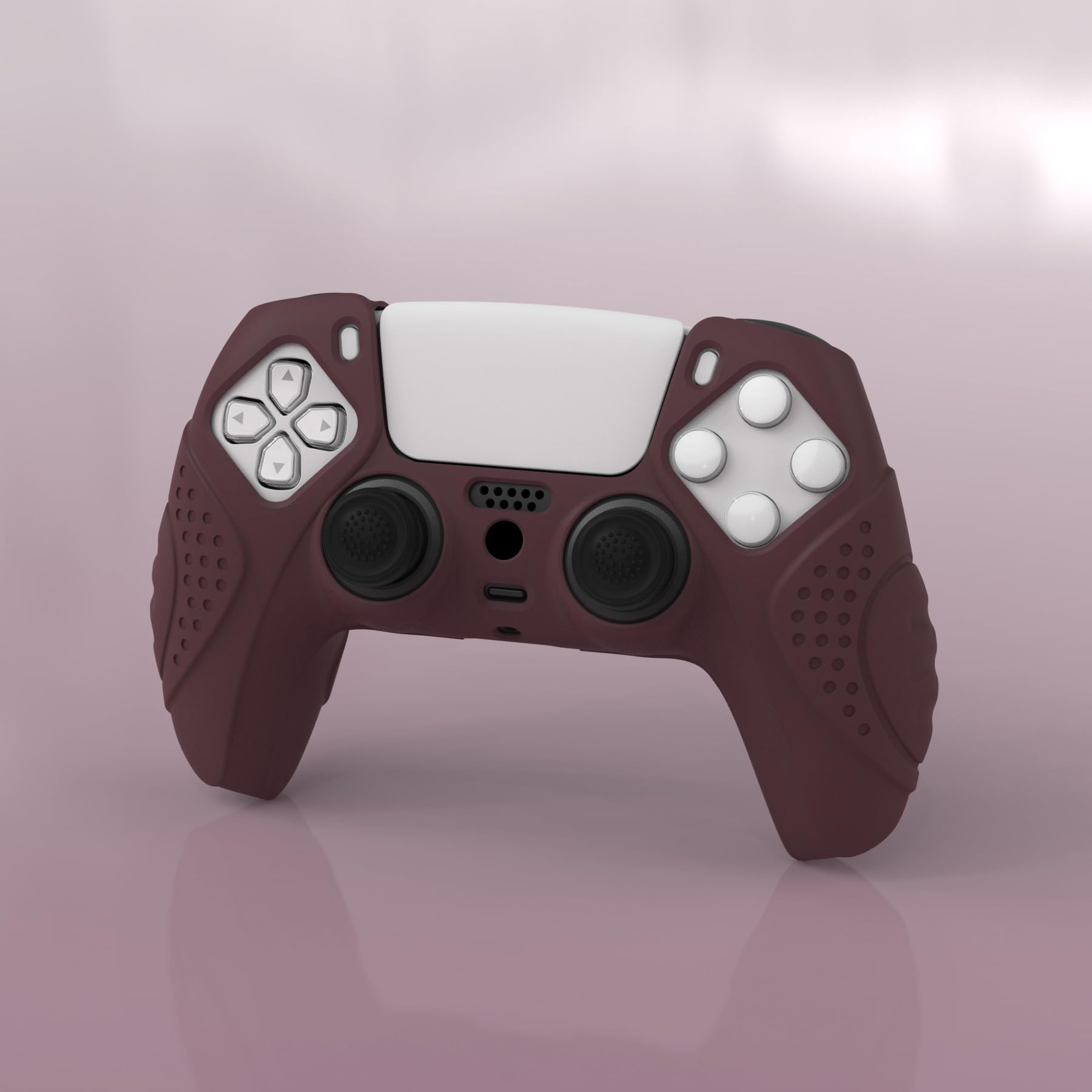 eXtremeRate PlayVitalPS5コントローラーに適用するカバー人間工学に基づいたソフト滑り止めコントローラーシリコンケースカバー、PS5コントローラーに適用するブラックジョイスティックキャップ付き【ガーディアンエディション-ワインレッド】