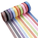 Beadthoven 10巻入り 幅10mm 10色 チェックリボン ポリエステル製 ギンガムチェック リボン 手芸用 アクセサリー DIY 手作り ラッピング 装飾 約9.14m/巻