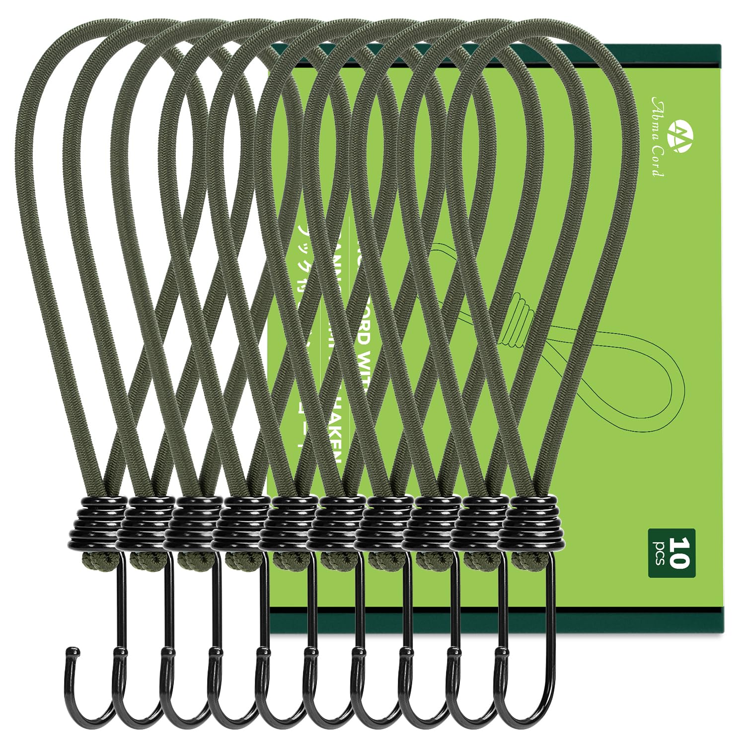 Abma Cord ストレッチコード ゴムフック 全長15/18/20/23cm 10本組 フック付きバンジーコード ショックコード テント・タープ・張綱 ガイラインアダプター ショック吸収 キャンプ用品 防風 固定など