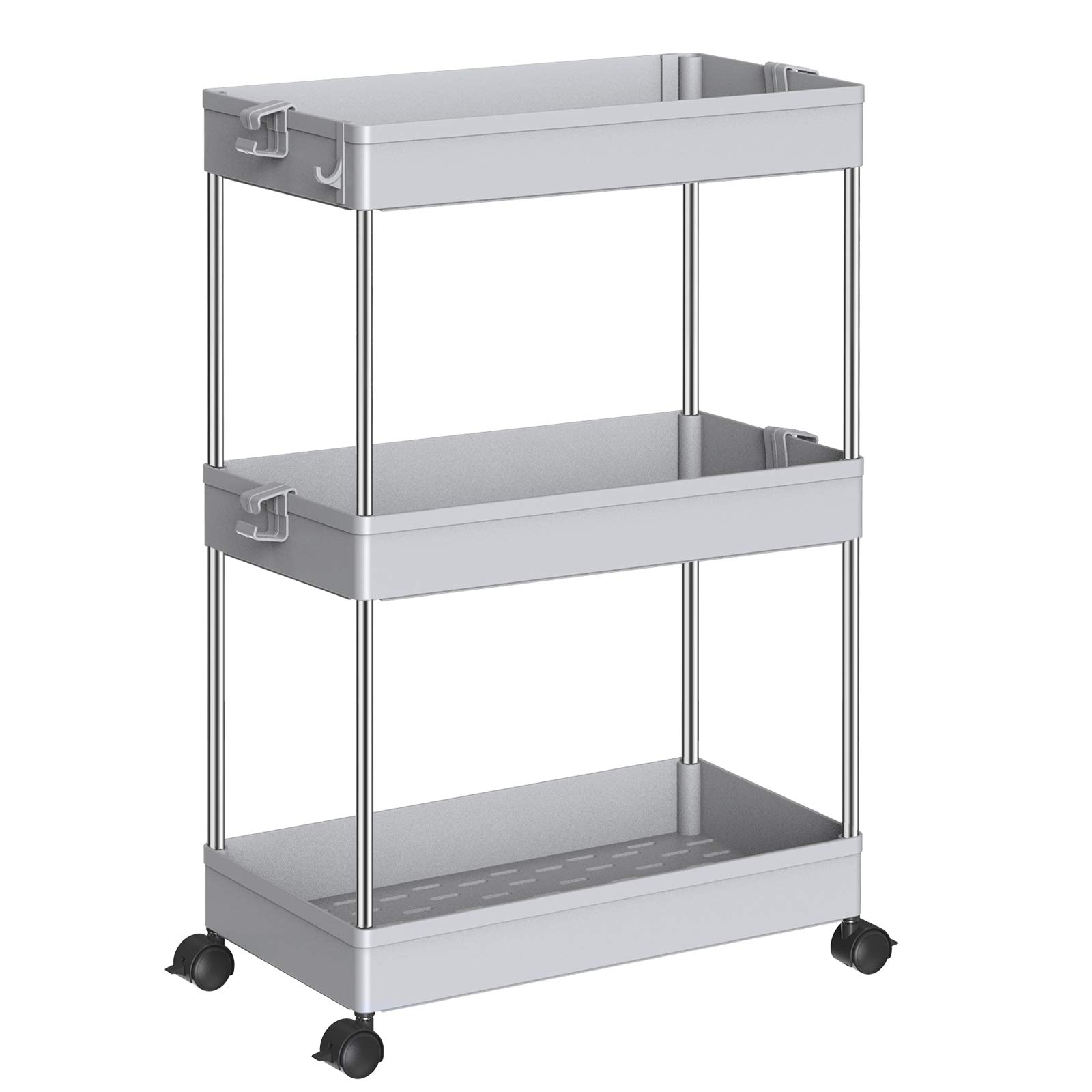 SPACEKEEPER キッチンワゴン スリム 隙間収納 22cm 収納ラック キャスター付き 収納カート ローリングラック おしゃれ 調味料 食品 ペットボトル 小物 台所 洗面所 冷蔵庫横 3段 ビッグ グレイ