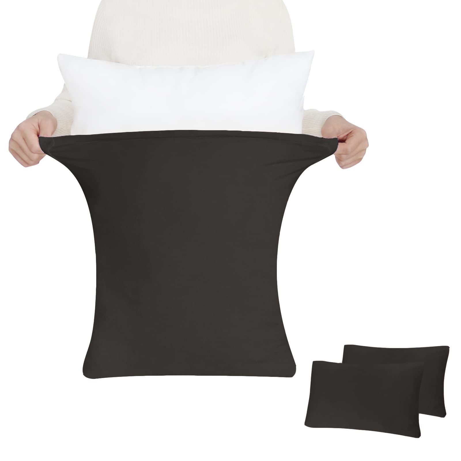 【超ソフト・弾力UP】のびのび枕カバー2枚組 50x70cm〜45x90cm枕適用 まくらカバー ピローケース 封筒式 3Dストレッチ Tシャツ素材 綿タッチ さらさら肌触り 抗菌防臭 吸汗速乾 伸縮オールシーズン 丸洗い 黒い