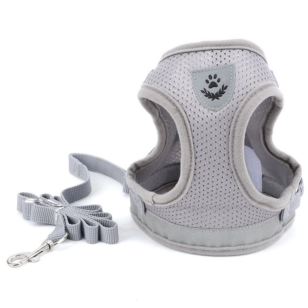ZUNEA 犬用 ハーネス 小型犬 猫用 ハーネス リード セット 子犬 メッシュ 胴輪 通気性 反射テープ 安全 軽量 ベスト 調節可能 簡単着脱 散歩 訓練 お出掛 4色5サイズ グレー S