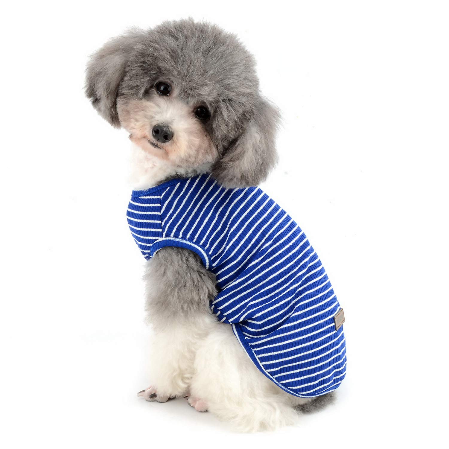 Rakuten - ZUNEA ペット 犬服 Tシャツ 夏 ボーダー柄 ベスト 涼しい 小型犬 柔らかい タンクトップ 猫服 おしゃれ かわいい シャツ 脱毛保護 ひんやり ドッグウェア 子犬 洋服 お散歩 ブルー L