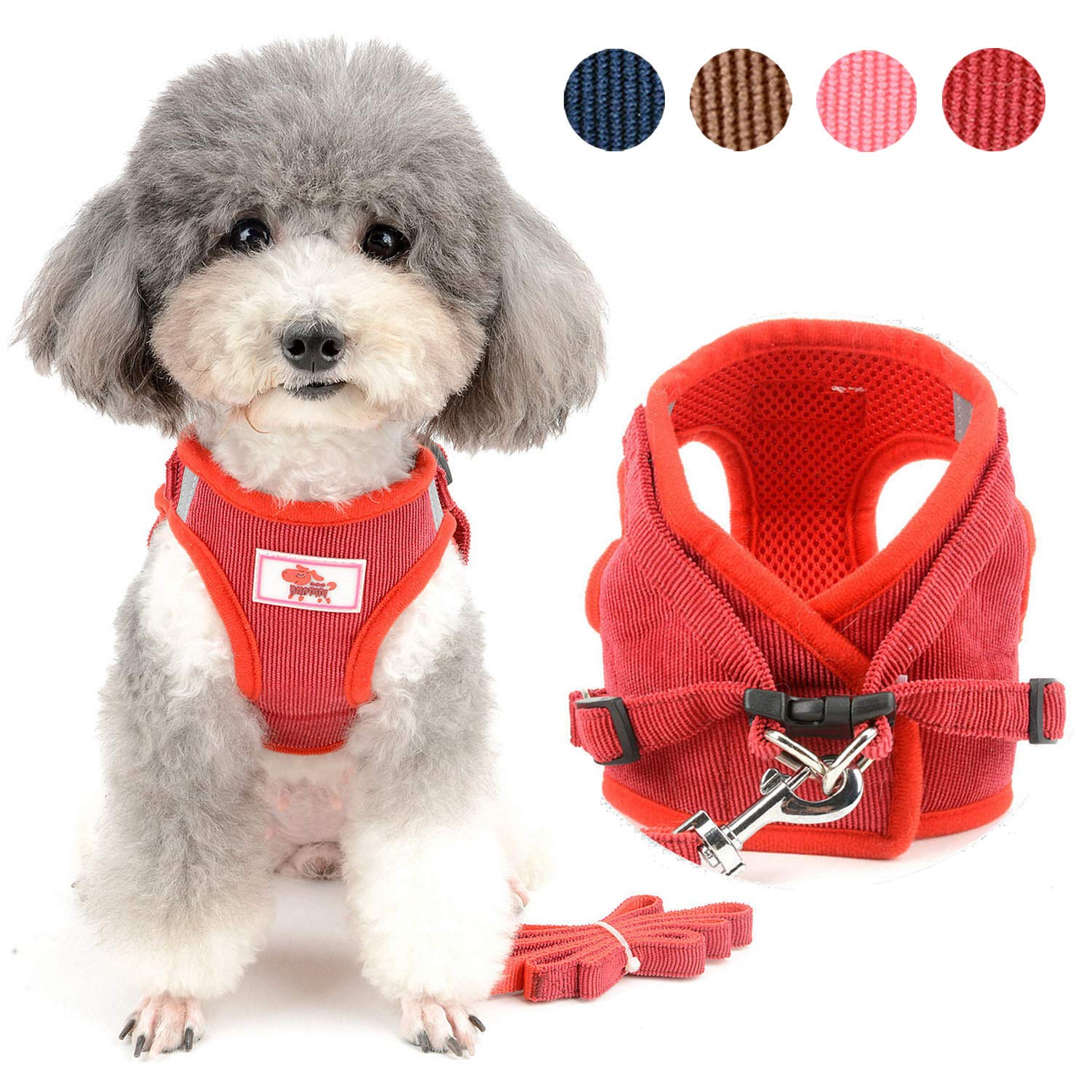 ZUNEA ペット 夏服 犬用ハーネス 胴輪 小型犬 猫用 ソフト メッシュ ベスト ハーネス リードセット おしゃれ 可愛い 通気性 首輪 反射テープ 安全 調節可能 簡単着脱 しつけ 散歩用 4色5サイズ レッド S