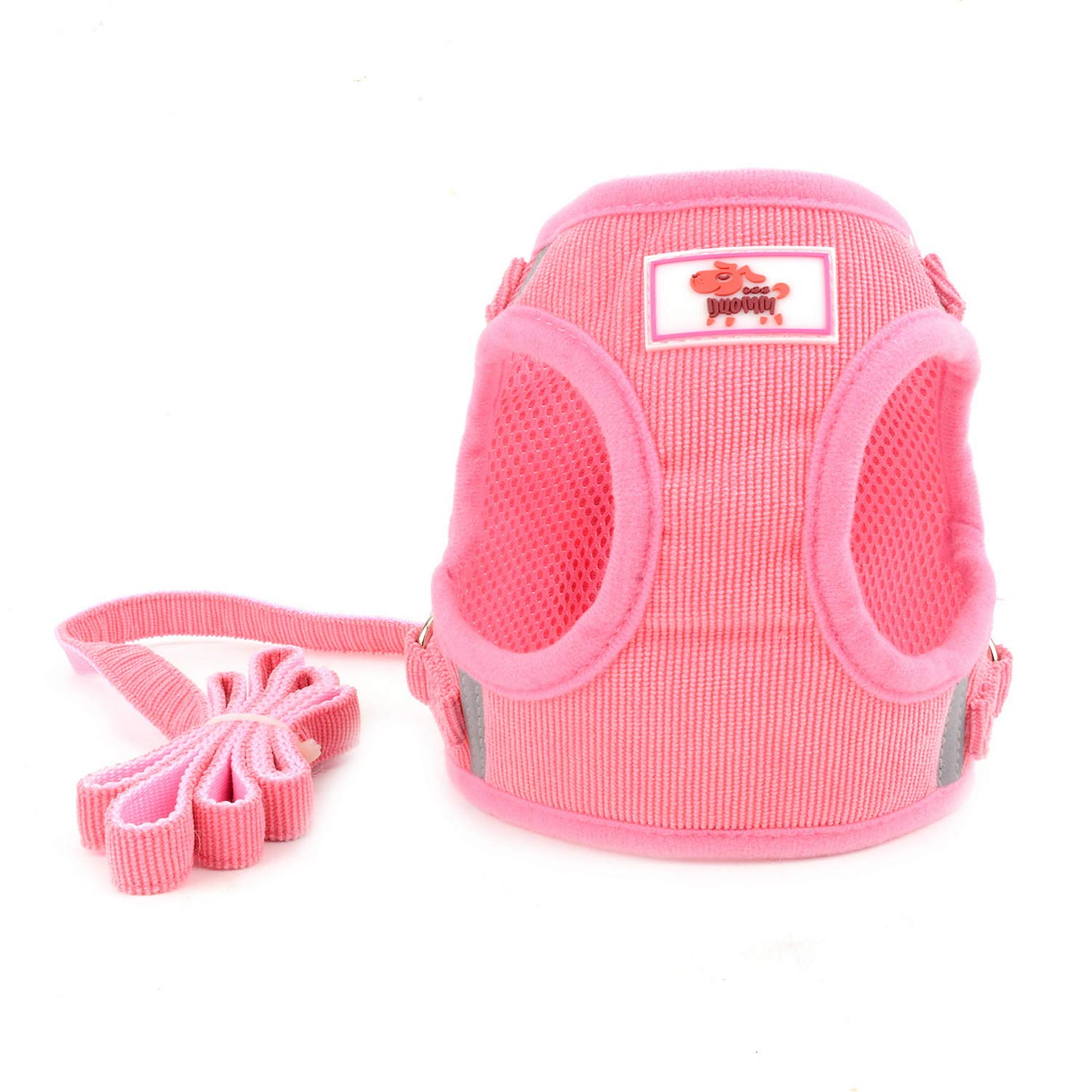 ZUNEA ペット 夏服 犬用ハーネス 胴輪 小型犬 猫用 ソフト メッシュ ベスト ハーネス リードセット おしゃれ 可愛い 通気性 首輪 反射テープ 安全 調節可能 簡単着脱 しつけ 散歩用 4色5サイズ ピンク S
