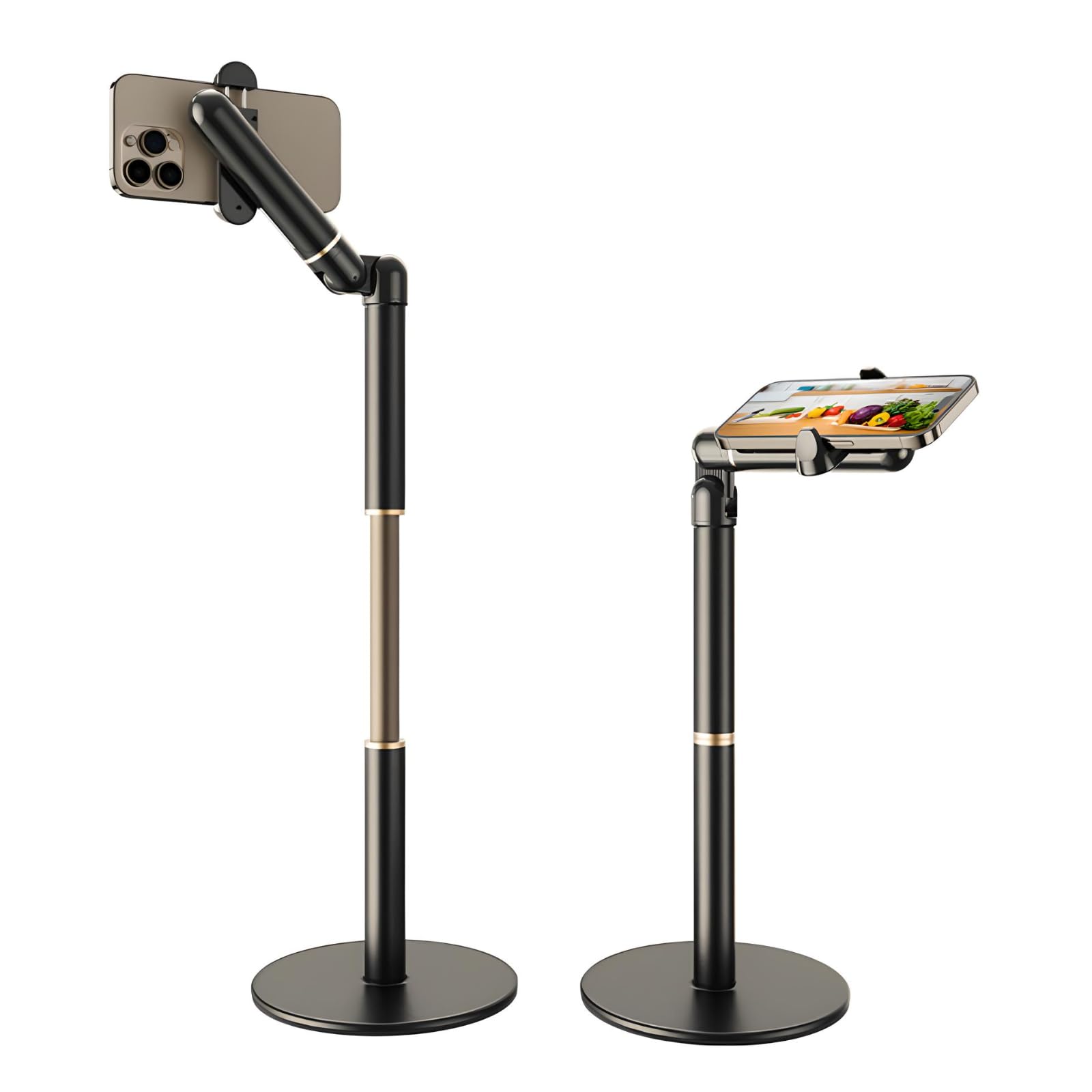 俯瞰撮影 スマホホルダー LUONOCAN iphone 手元 撮影用 オシャレ 携帯 固定 スマホスタンド 動画撮影 物撮り web面接 など 卓上 便利グッズ 高さ 角度調整 (ラウンド台座)