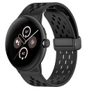 【PONATTENO】交換バンドFor Google Pixel Watch 2 用 シリコン製 ソフトなスポーツバンド ストラップ 通気バンド 防水 Mサイズ男女兼用 (ブラック)