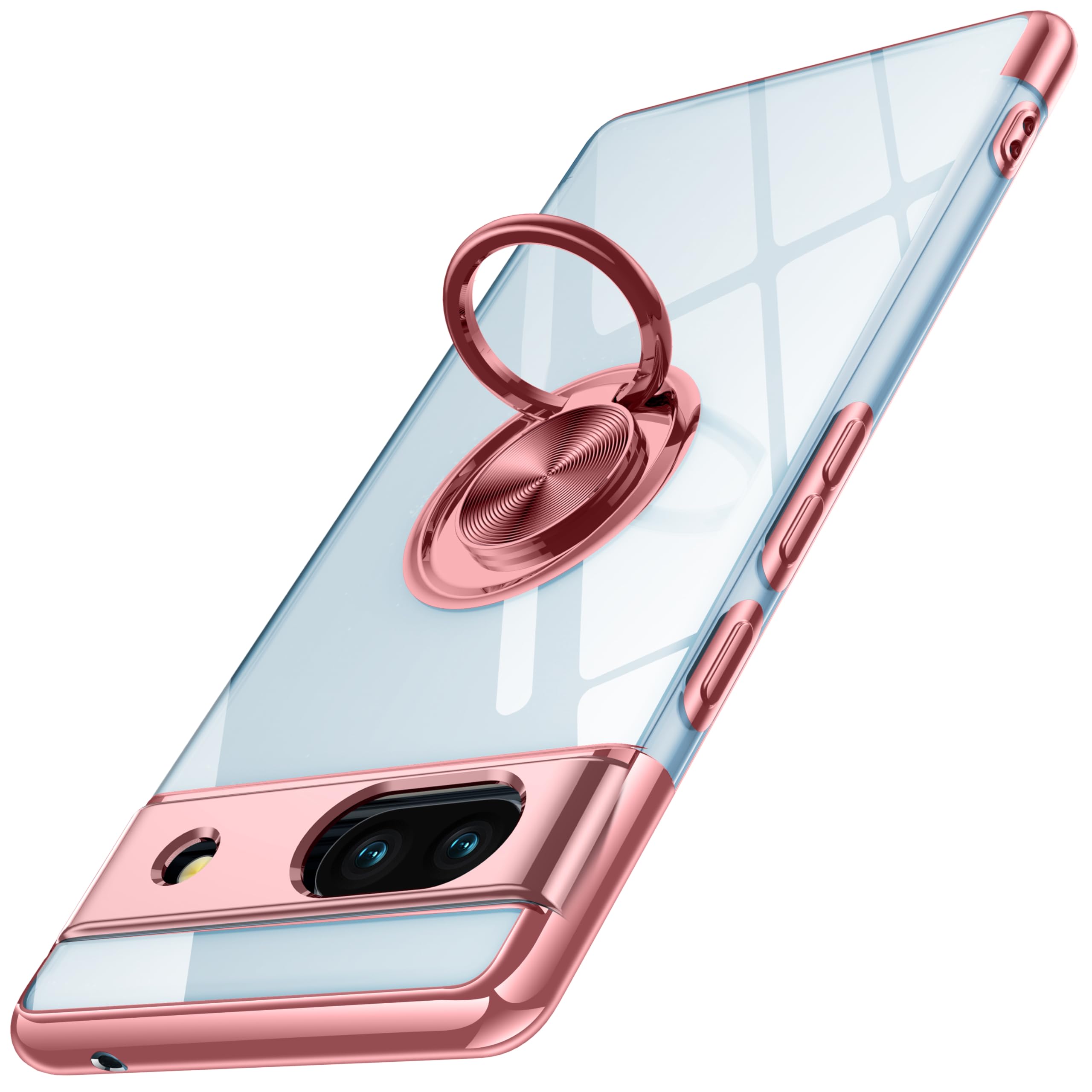 Google Pixel 8a 用 ケース クリア リング付き ピクセル 8a カバー 透明 おしゃれ OURJOY スマホケース メッキ加工 ソフトケース 耐衝撃 軽量 薄型 ストラップホール付き スタンド機能 車載ホルダー対応 携帯ケース・ローズゴールド