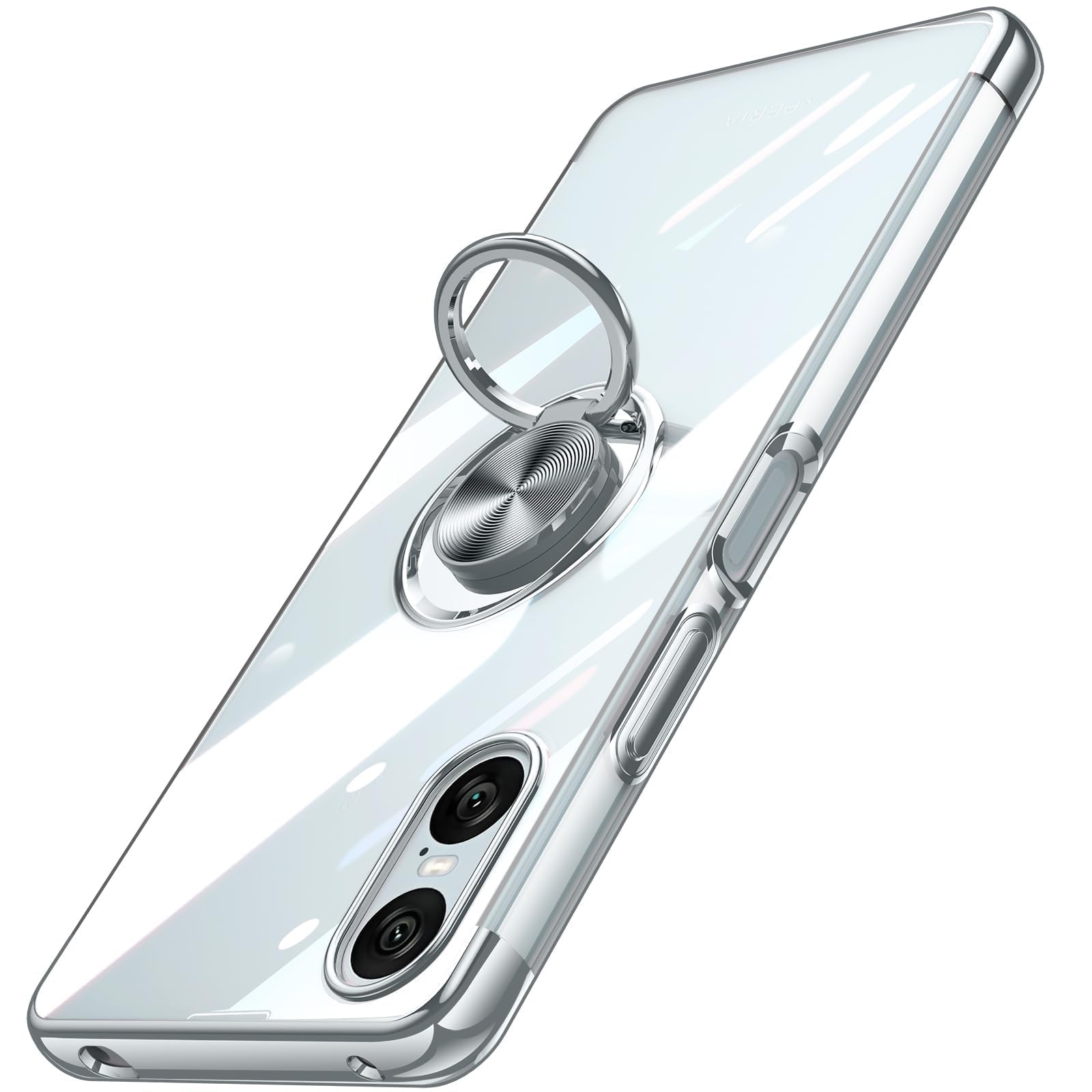 Xperia 10 VI 用 ケース クリア リング付き エクスペリア 10 VI/SO-52E / SOG14 / A402SO / XQ-ES44 カバー 透明 おしゃれ OURJOY スマホケース メッキ加工 ソフトケース 耐衝撃 軽量 薄型 スタンド機能 車載ホルダー対応 携帯ケース・シルバー