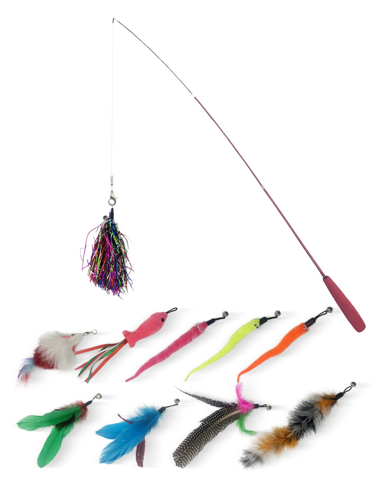 猫おもちゃ 猫じゃらし 羽のおもちゃ ChengshiYu ペット用品 12点 セット 猫のおもちゃ ノベルティ猫のおもちゃ 伸縮できる釣り竿 天然の羽棒鈴付き 愛玩動物用のおもちゃ 室内ゲーム用具 面白い猫 猫を演じる 猫と遊ぶ