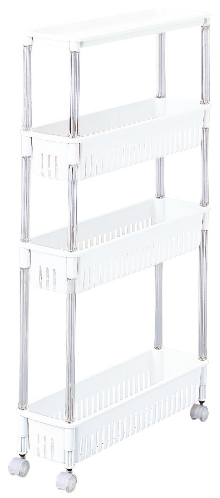 サンコープラスチック すき間収納 オフホワイト 約幅15×奥行50×高さ87cm テーブルワゴン 4段 超スリム