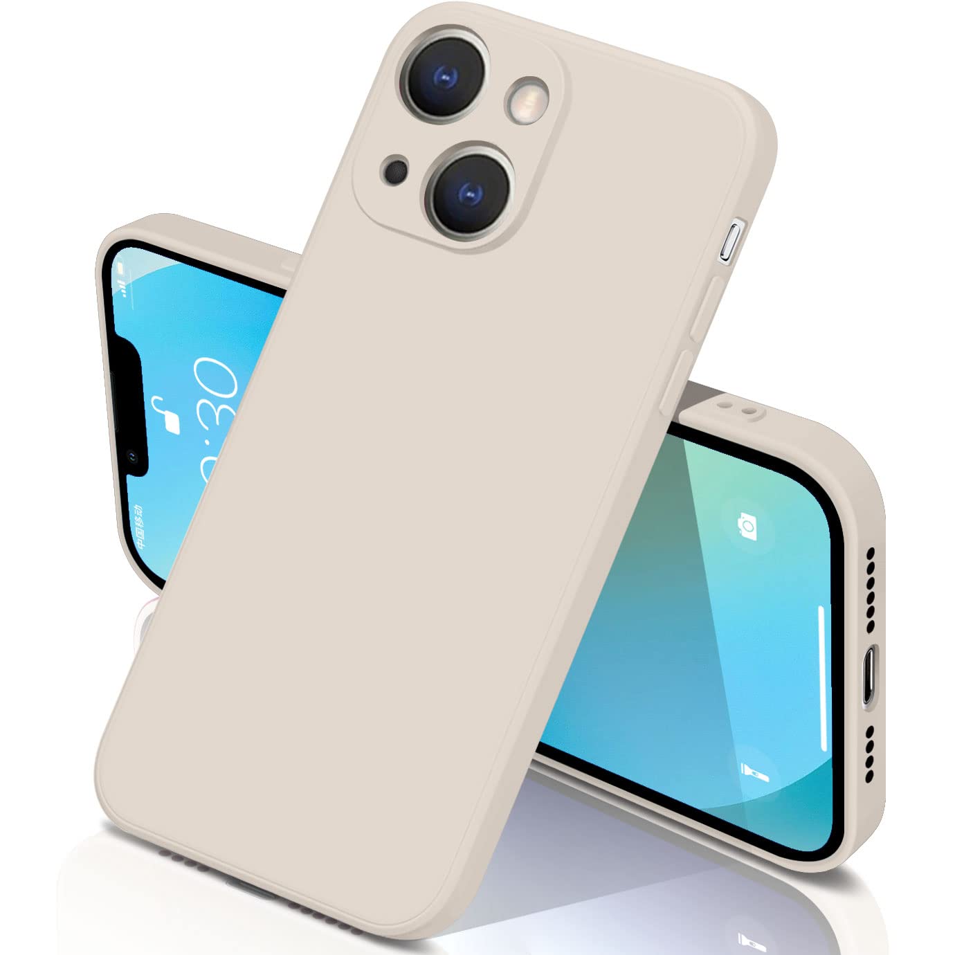 iphone13 ケース シリコン 耐衝撃 さらさら手触り 傷付き防止 超軽量 マット質感 指紋防止 レンズ保護 ワイヤレス充電 アイフォン13 カバー (アンティークホワイト)