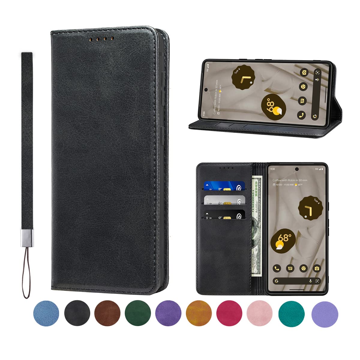 Google Pixel 8A ケース 手帳型 高質PUレザー Google Pixel 8A カバー Pixel 8A ケース グーグル ピクセル8A ケース 手帳型 耐衝撃 内蔵マグネット開閉式 ベルトなし スマホケース おしゃれ カードポケット スタンド機能 便利 スプラット同梱 携帯ケース (ブラック)