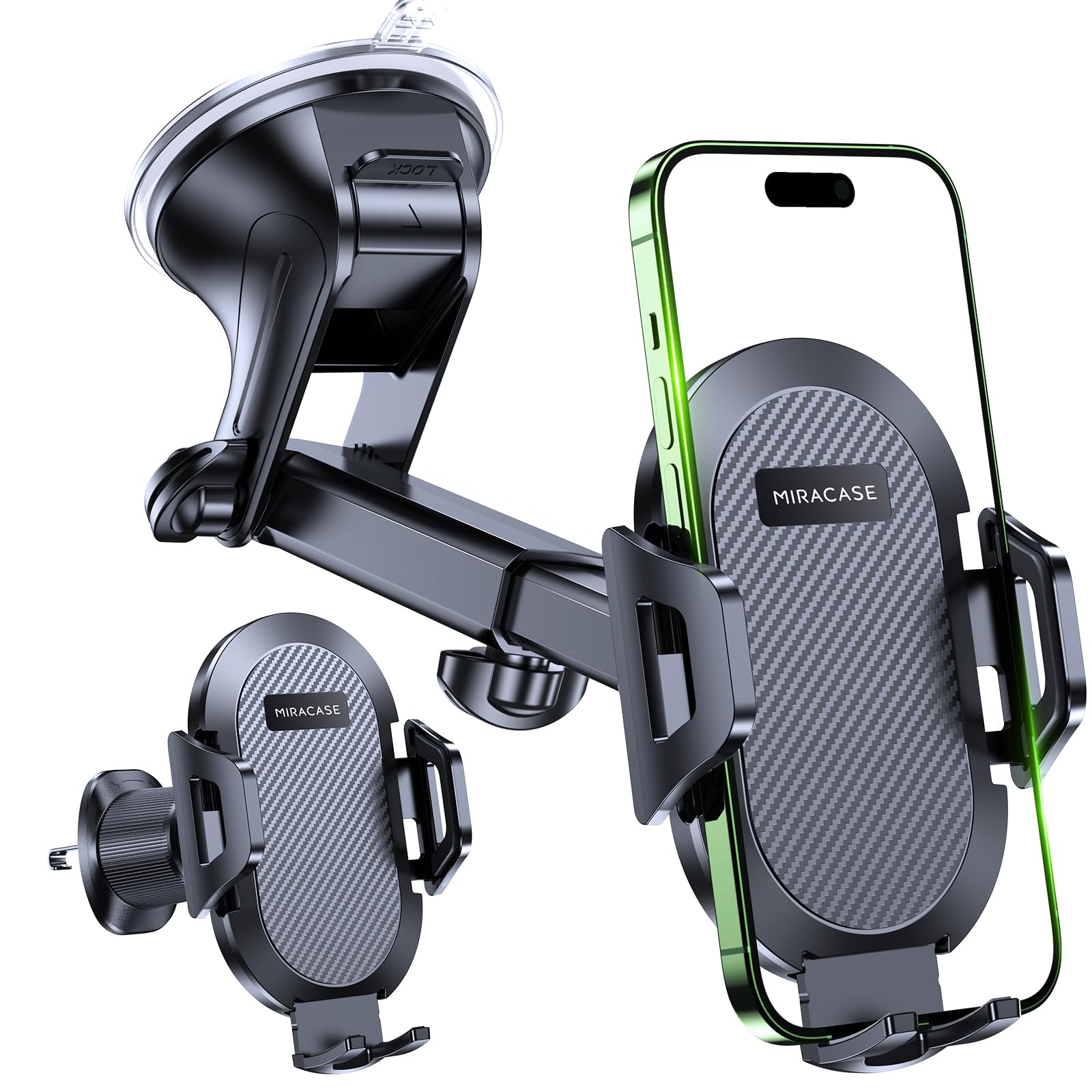 Miracase スマホホルダー 車 強力吸盤 車 スマホスタンド ダッシュボード、フロントガラス、吹き出し口用 、3 in 1車載スマホホルダー iPhone、サムスン、その他のスマートフォン 日本語説明書付き