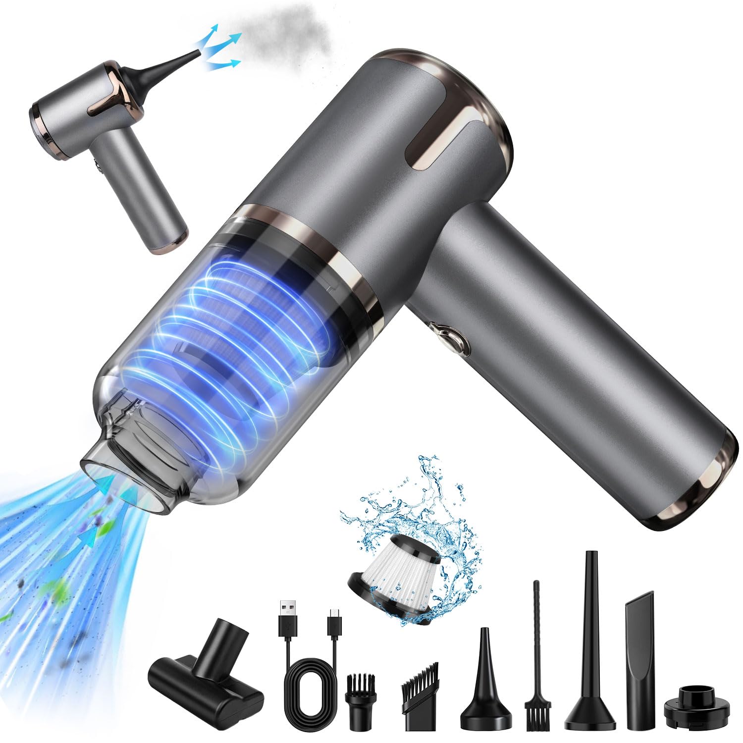 BeeTool ハンディクリーナー 多機能【2024新登場】車用掃除機 コードレス 16000Pa 強力吸引力【吹き飛ぶ/吸い込む/空気入れ/空気抜き】ハンディ...