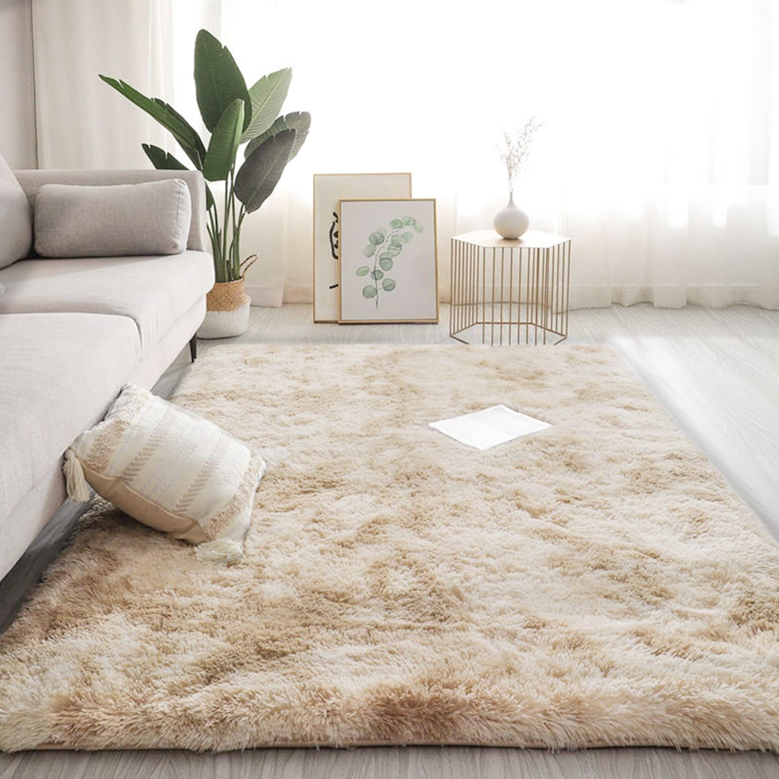 乐天商城 - ラグマット カーペット 120x160cm おしゃれな北欧風シャギーラグ 全厚約5.5cm 洗えるラグ 滑り止め付き 極厚毛足約4cm ふわっとした手触り 防音絨毯 オールシーズン快適に使用 長方形 ROCYJULIN（ブラウン 約1.5畳 ）
