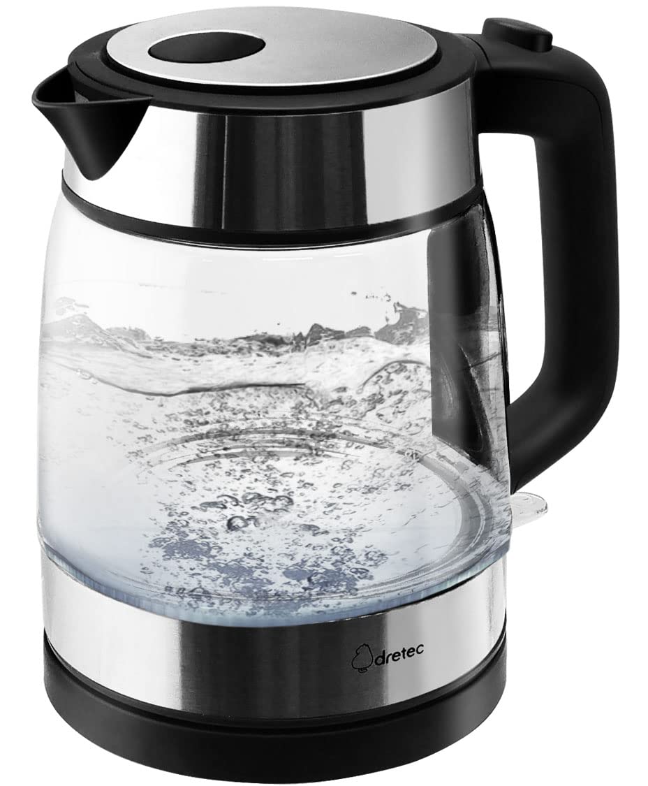 dretec(ドリテック) 電気ケトル ガラス 1.0L LEDライト付き 900W ハイパワー おしゃれ におい移り防止 ポット 湯沸かし 空焚き防止 ブラック