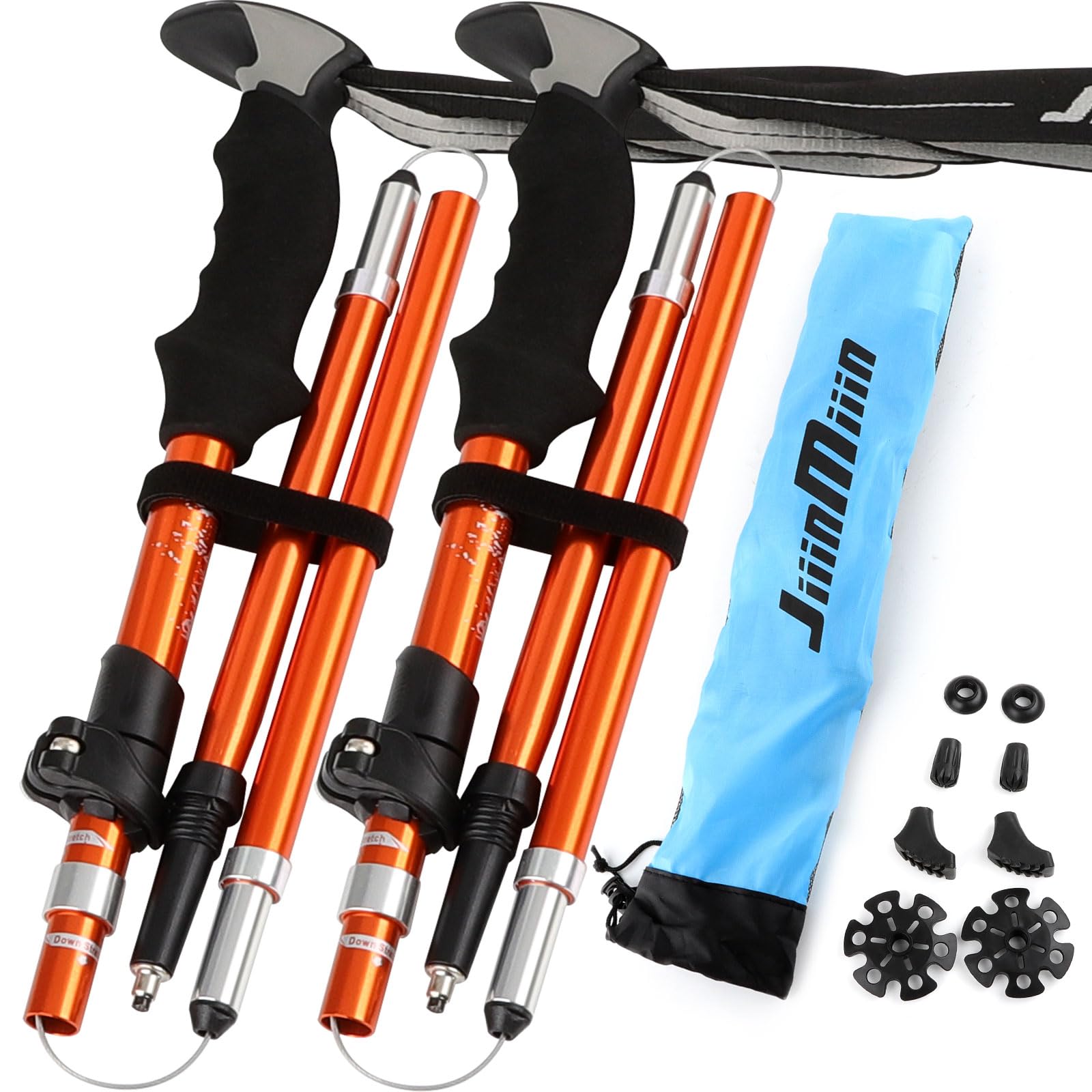 JiiinMiiin トレッキングポール 登山用ストック 折りたたみ式 超軽量 登山杖 使用長さ：110-130cm伸縮可 アルミ製 収納ケース付き 2本セット