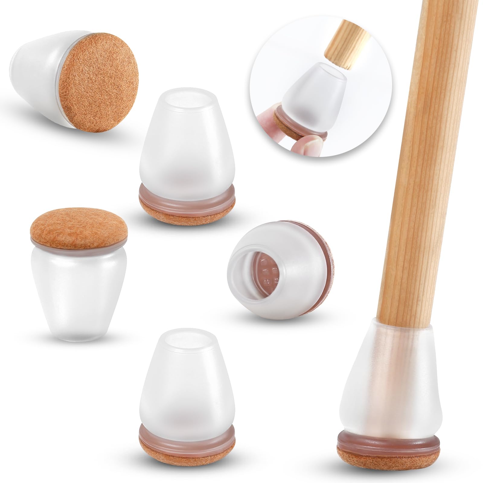 Rakuten - ZDDLOINP 椅子脚カバー 椅子足キャップ 椅子の足カバー 細い 傾斜した足適用 家具 傷防止 防音 滑り止め フェルトを巻いて 簡単装着 24個入り（クリア-Small）