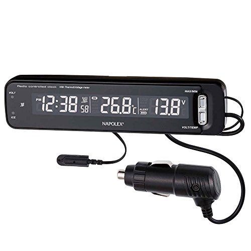 ナポレックス(Napolex) 車用VTメータークロック(電波時計 電圧計 温度計一体型) カープラグ給電(12V) ..