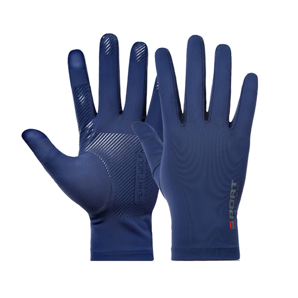 [PIROXIS] メンズグローブ 夏用 UVカット手袋 冷感 グローブ 薄型【夏に相応しい冷感素材・紫外線対策・タッチパネル対応】通気速乾 滑り止め加工 UV手袋 日焼け防止手袋 日よけ手袋 滑り止め付け 自転車・釣り・登山・ドライブ (ネービー)
