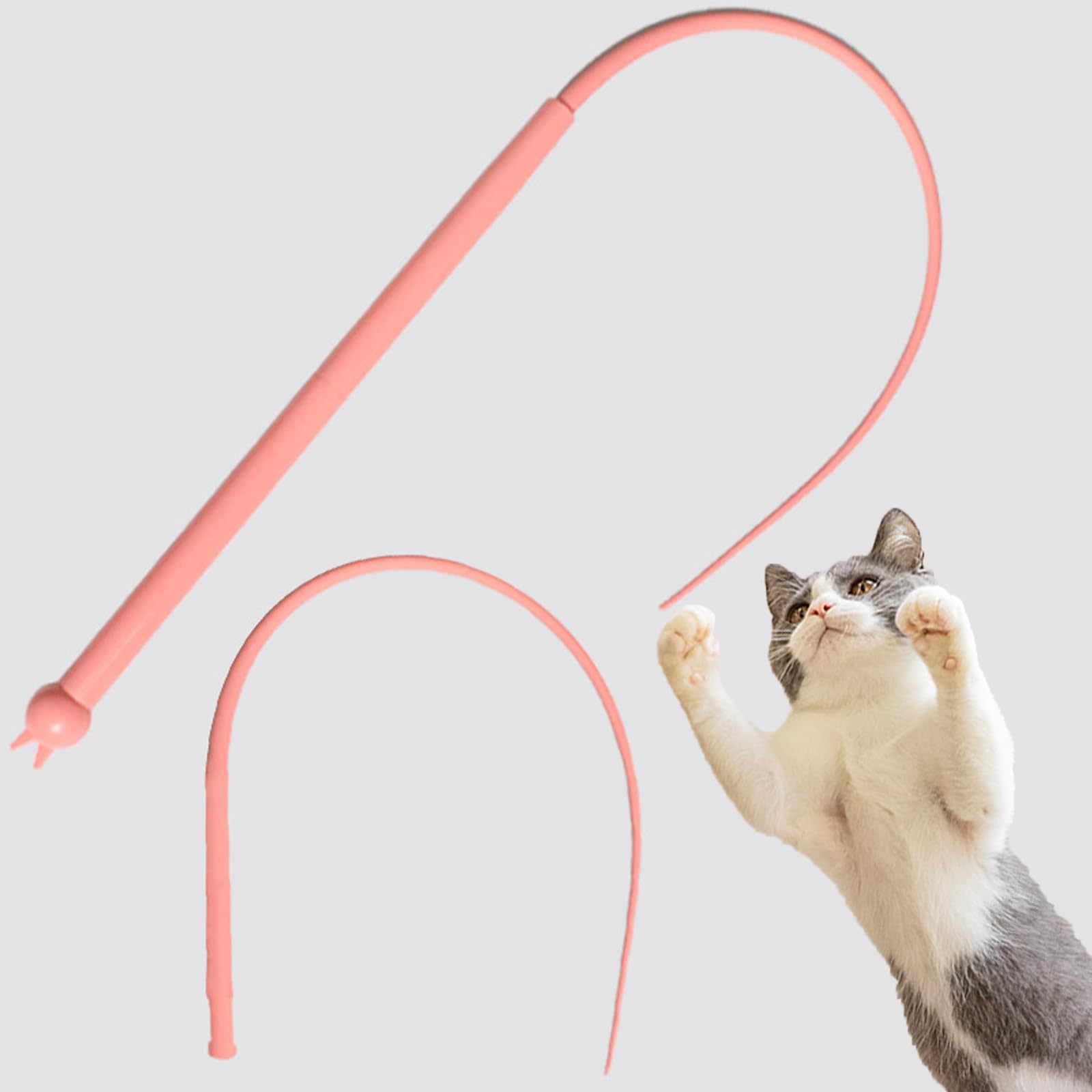 Refoiner 猫 おもちゃ ねずみ ネズミのしっぽ テールの交換用 シリコン製頑丈子猫 おもちゃ 釣り竿 羽のおもちゃ ねこじゃらし ねこ おもちゃ逗猫棒 猫 玩具 一人遊び 猫 遊び道具ストレス解消 運動不足解消 ペット用品 猫 プレゼント(ピンク+テールの交換用)