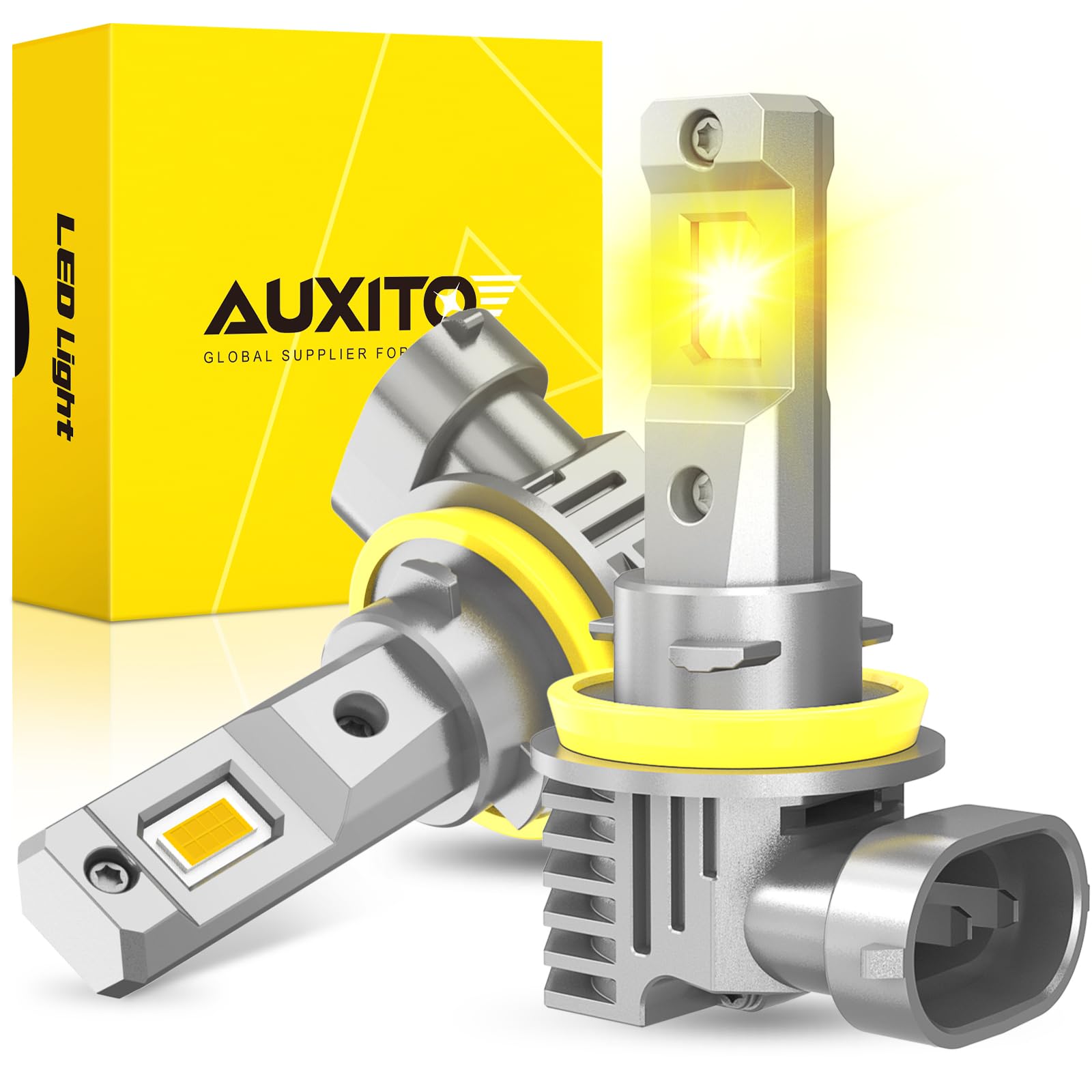 AUXITO H8/H9/H11/H16 LED ヘッドライト イエロー H11 LED フォグランプ 黄3000K 高輝度のチップ搭載 4倍明るさアップ 爆光 新基準車検対応 取り付け簡単 ファンレス 瞬間起動 DC12-18V車対応 三重放熱デザイン 放熱性静音 50000hrs 長寿命 IP68防水 定電流回路搭載 99％