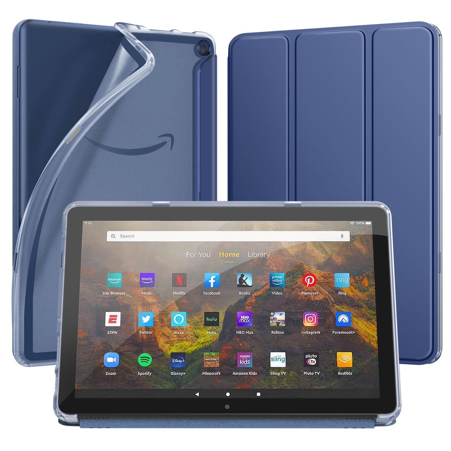 Fire HD 10 2023 ケース Dadanism Fire HD 10 PLUS 2023 ケース Fire HD 10 カバー Fire HD 10/10PLUS 2023適用 カバー タブレットケース 全面保護型 三つ折りスタンド 無色半透明TPUバック ソフト PUフロント オートスリープ スマートカバー 耐衝撃 Navy Blue