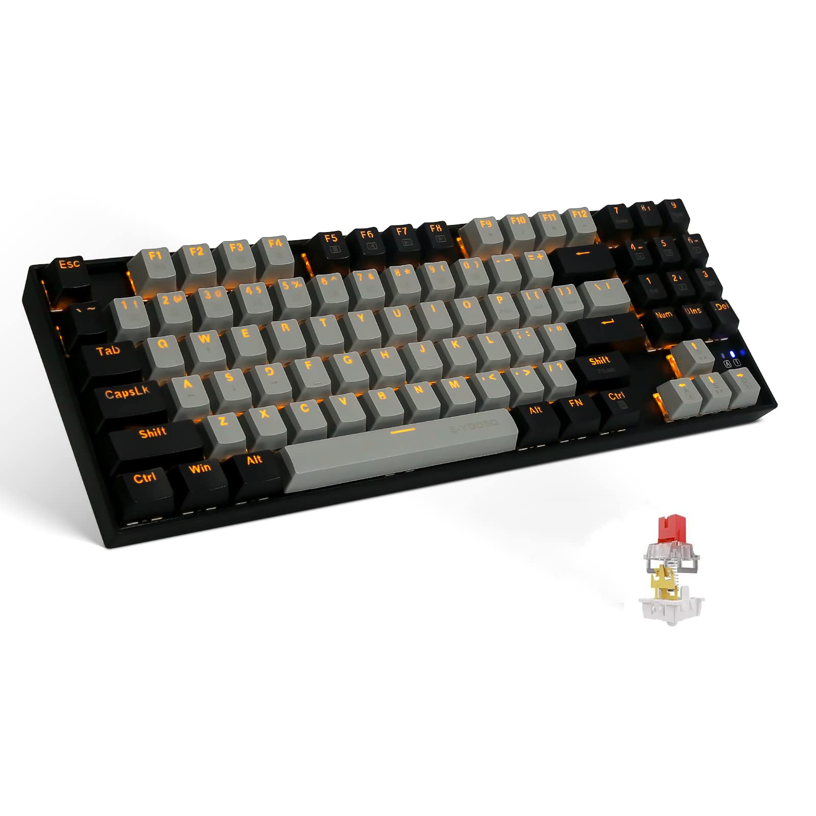 e元素メカニカルゲーミングキーボード89キー 赤軸 青軸 茶軸 USB有線接続 黄色LEDバックライト ナンバーパッド付きWindows/Mac/PS4に対応の...