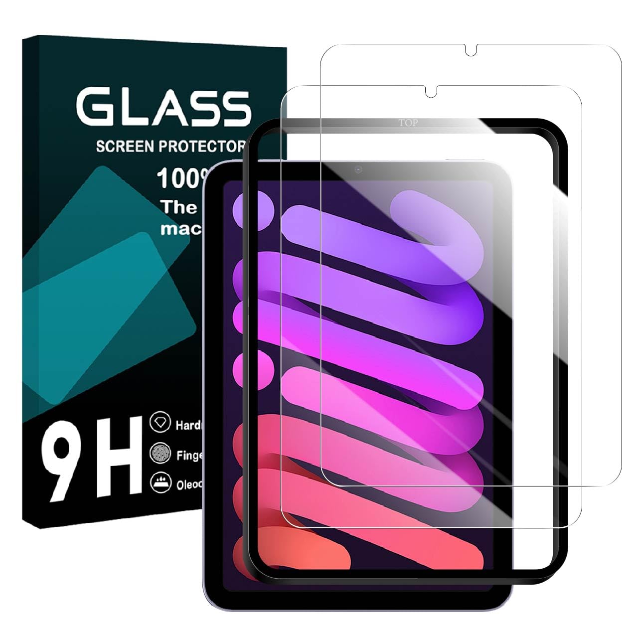 Eguoer 対応 iPad mini7 / iPad mini6 用 フィルム【2枚セット-ガイド枠付き-国産AGC素材 】対応 iPad mini (第6世代) 用ガラスフィルム iPad mini 第7世代 保護フィルム ガラス 高硬度表面硬度9H 高感度タッチ 厚さ0.26超薄型 気泡ゼロ指紋防止 飛散防止 自?吸着 保護シ