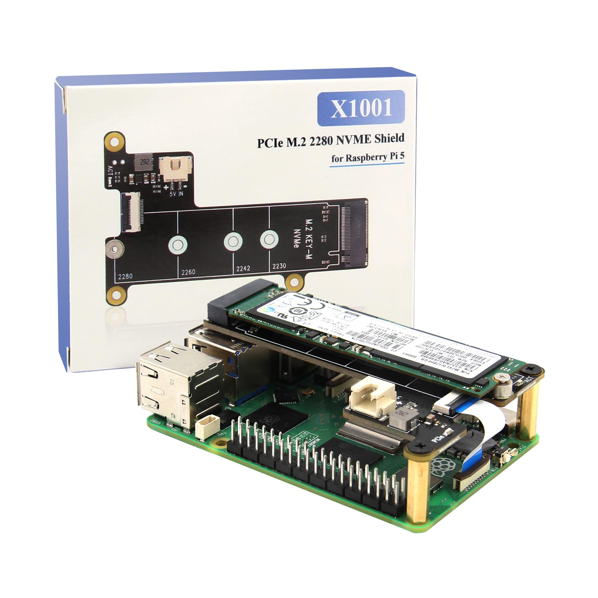 Geekworm X1001 V1.1 PCIe NVMe M.2 SSD 2280拡張ボード、Raspberry Pi 5に適用