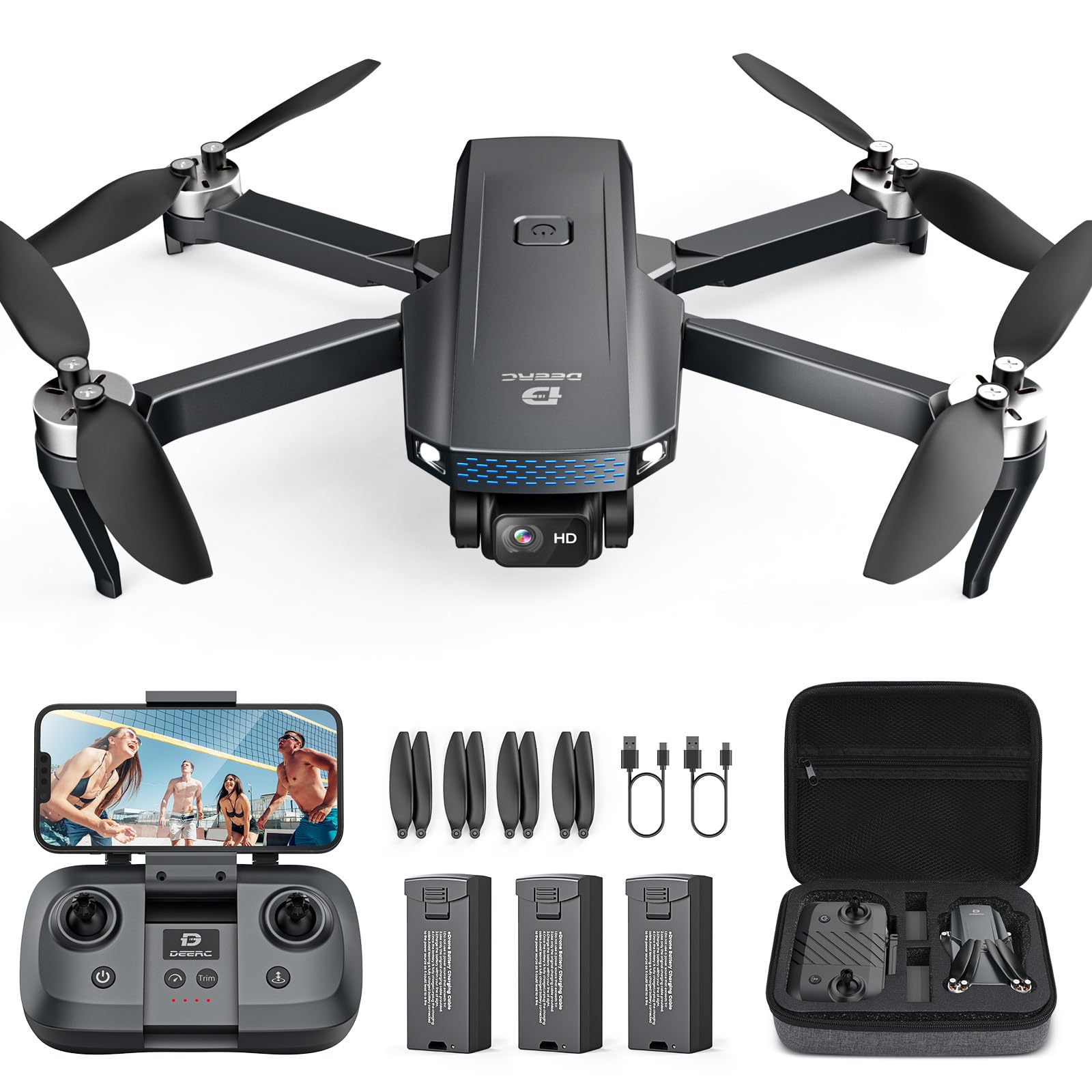 ドローン カメラ付きHolyton ブラシレスモーター 1080Pカメラ 折畳み式 バッテリー3個 45分飛行時間 収納ケース付き 屋外 オプティカルフローモー...