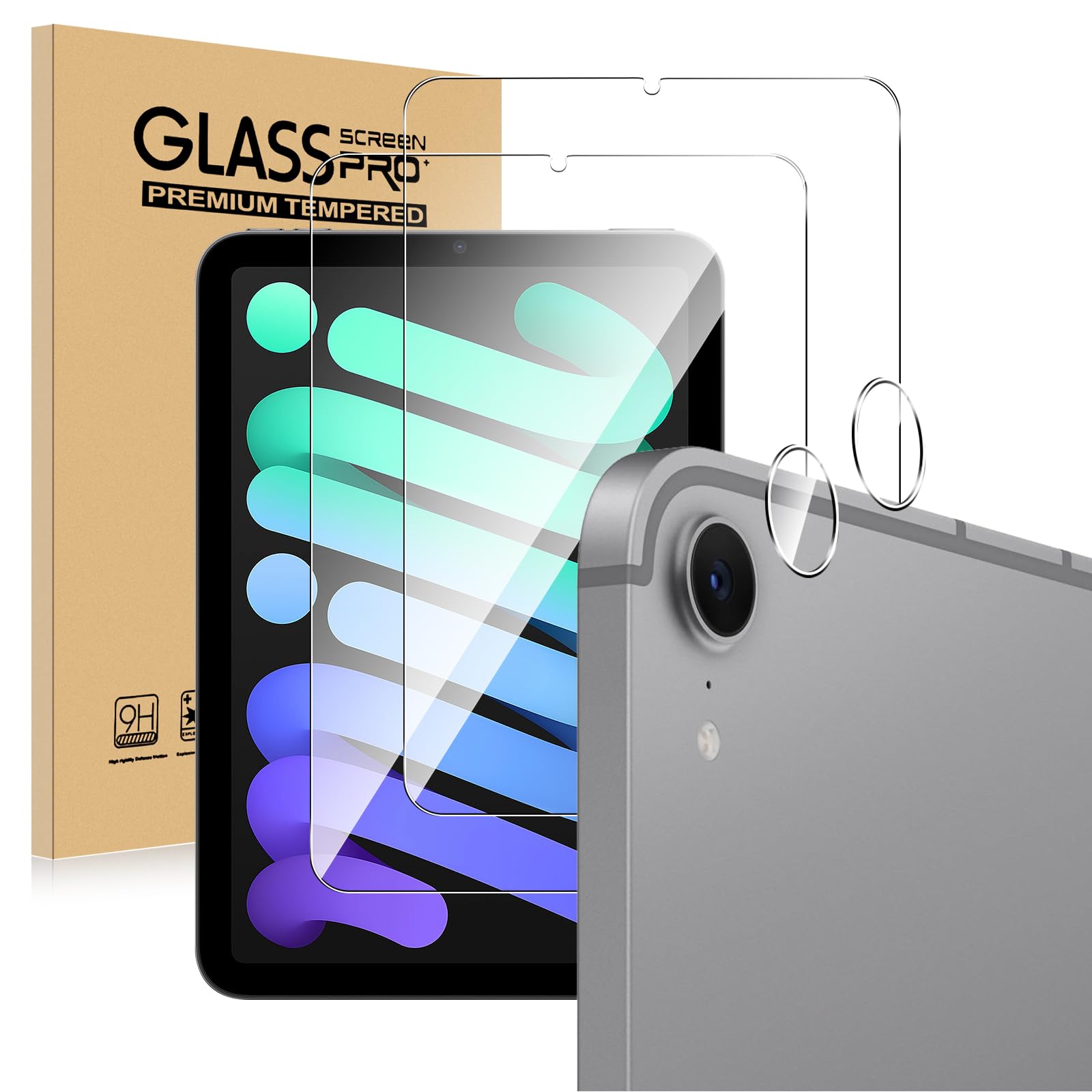 【2+2枚セット】For iPad mini7 フィルム(2枚)+カメラフィルム(2枚) iPad mini(第7世代) 強化ガラス 硬度9H 旭硝子製 疎水疎油 指紋?汚れ防止 Greerass 液晶画面保護フィルム 3D保護 超高透過率 全面保護 耐衝撃 飛散防止 高感度タッチ 自動吸着 気泡ゼロ 貼り付け簡単