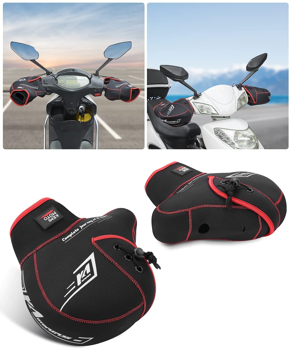 KEMIMOTO バイク ハンドルカバー スクーター 原付 防風 防水 pcx 125cc xmax ミニバイク オートバイ 洗える 秋冬 防寒対策 防寒具 ハンドルウォーマー フリーサイズ ブラック (黒)