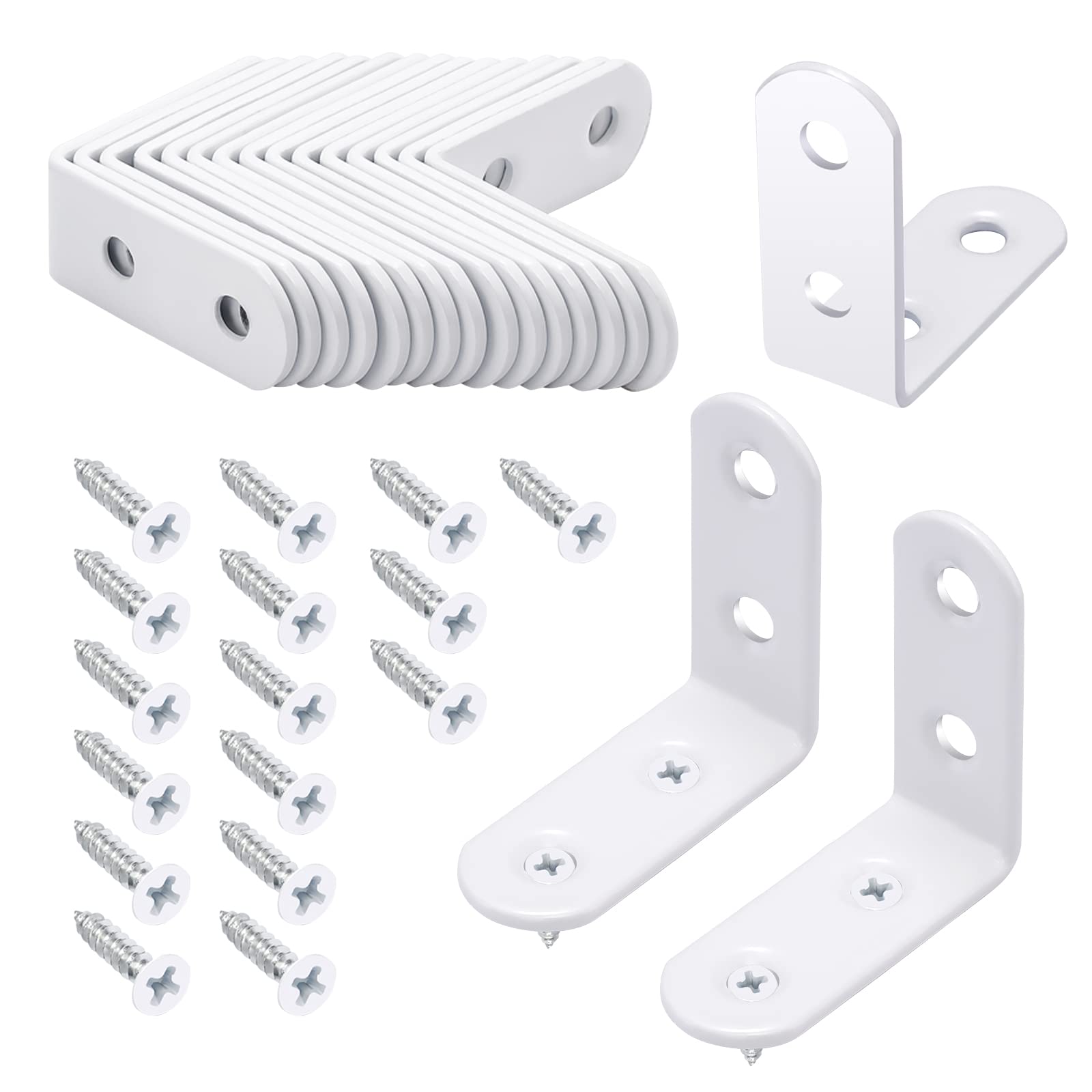 Litorange l字金具　白 40*40*16mm 16個 ネジ付き　厚さ2mm　L字アングルブラケット棚受け金具　補強金..