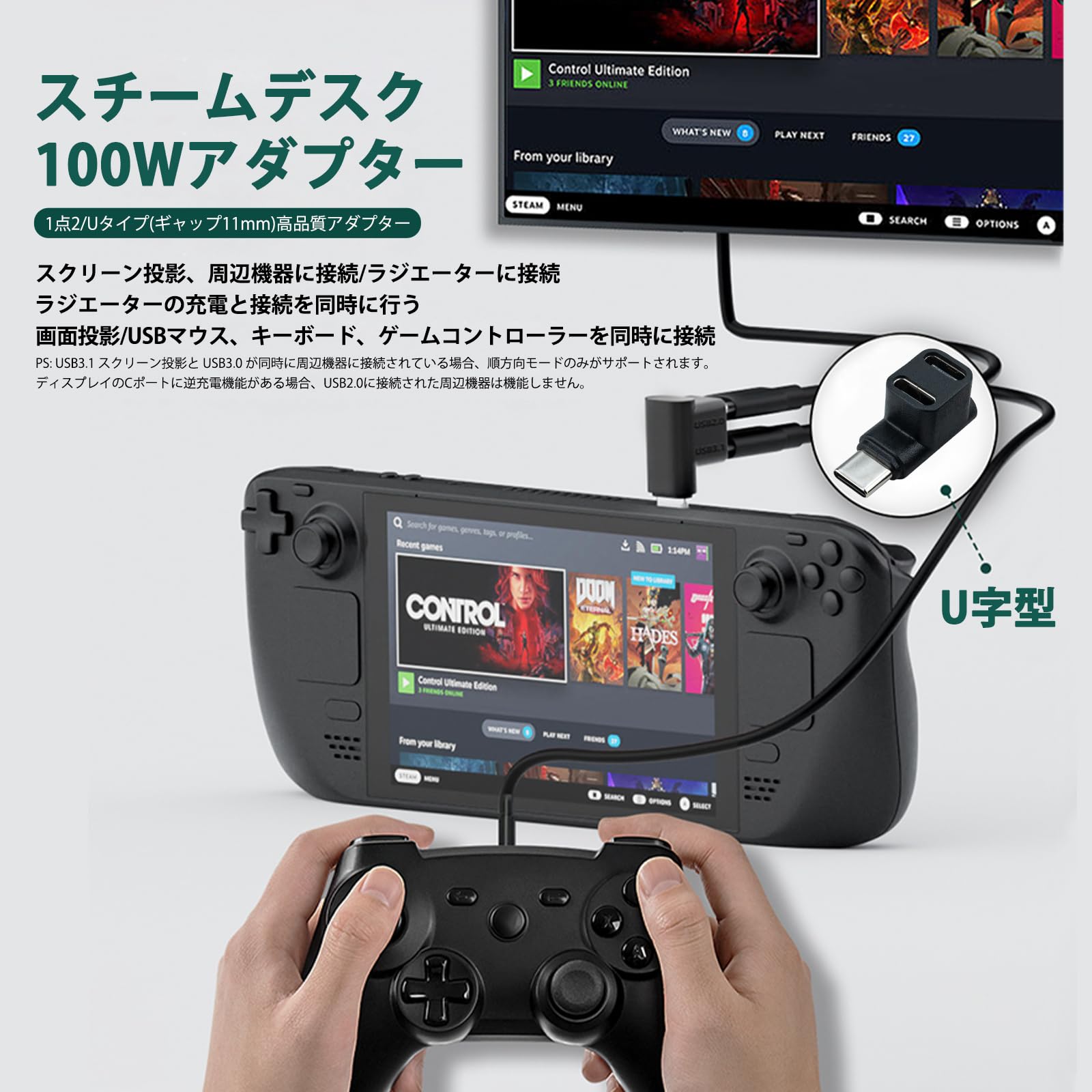 Leehitech USB C 分岐アダプター 10Gbps 直角 L字型 USB C オス to (USB2.0 C メス...