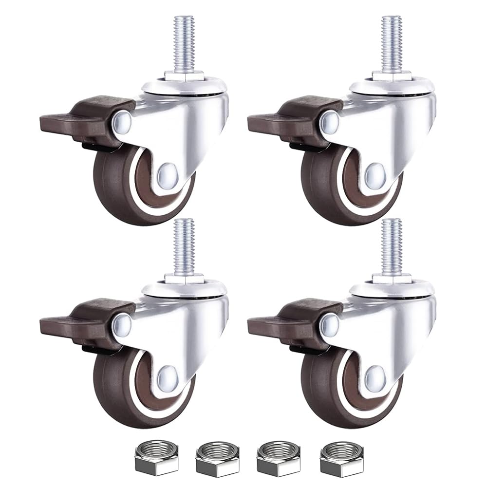 Zalslei キャスター ネジ式 自在キャスター M8 ブレーキ付き 車輪径32mm(1.25インチ) 耐荷重64KG 360度..