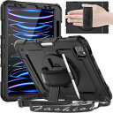 Timecity iPad Pro 11インチ ケース (第4/ 3/ 2/ 1世代) 2022モデル 三層保護 耐衝撃 360°スタンド 画面フィルム ペン収納付き Pencil2対応 横置き 縦置き バンド&ショルダー ストラップ 肩掛け 首掛け 現場 防塵 傷防止 タイピング 子供友好 便利 多機能 iPad Pro 11