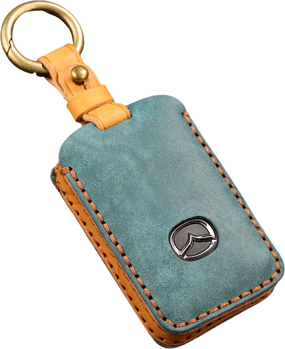 【smasol】新型 マツダ互換 CX8 CX5 CX30 MX30 CX60 CX-30 CX-8 ロードスター 本革 キーケース レザー キーカバー マツダ3互換 マツダ6互換 スマートキーケース なめし革 グリーン / 3ボタン