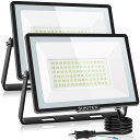 【驚異の明るさ・省電力】SUKITEN 投光器 led 屋外 作業灯 100W 2個セット 15000ルーメン 100V 極薄型 IP66防水 6500K 昼光色 高輝度 高放熱 120°広角 投光器ledライト 夜間作業 工事現場 工事用ライト 駐車場 ガレージ 倉庫 BBQ用 看板灯 屋内照明 豪雨/豪雪対応