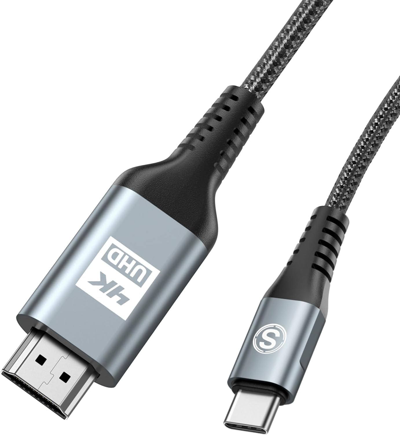 HDMI Type-C 変換ケーブル 2M, 4K USB-C HDMIケーブル Thunderbolt3対応 ナイロン編み 映像出力 携帯画面をテレビに映す タイプC HDMI 変換ケーブル iPhone15/iPhone16 Pro Max,MacBook/iPad Pro/iMac/Surface/Dell/Samsung Galaxy S23 S22 S21 S20 等対応-灰
