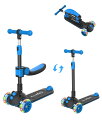 キックスクーター 子供用 RideVOLO キックボード 2way三輪車 三段階高さ調整 62/74/81cm 光るLEDタイヤ 折り畳み式 シート高さ調節可能 方向変換 耐荷重50kg アウトドアに適用 おもちゃ 安定 ギフトに最適 ブラック