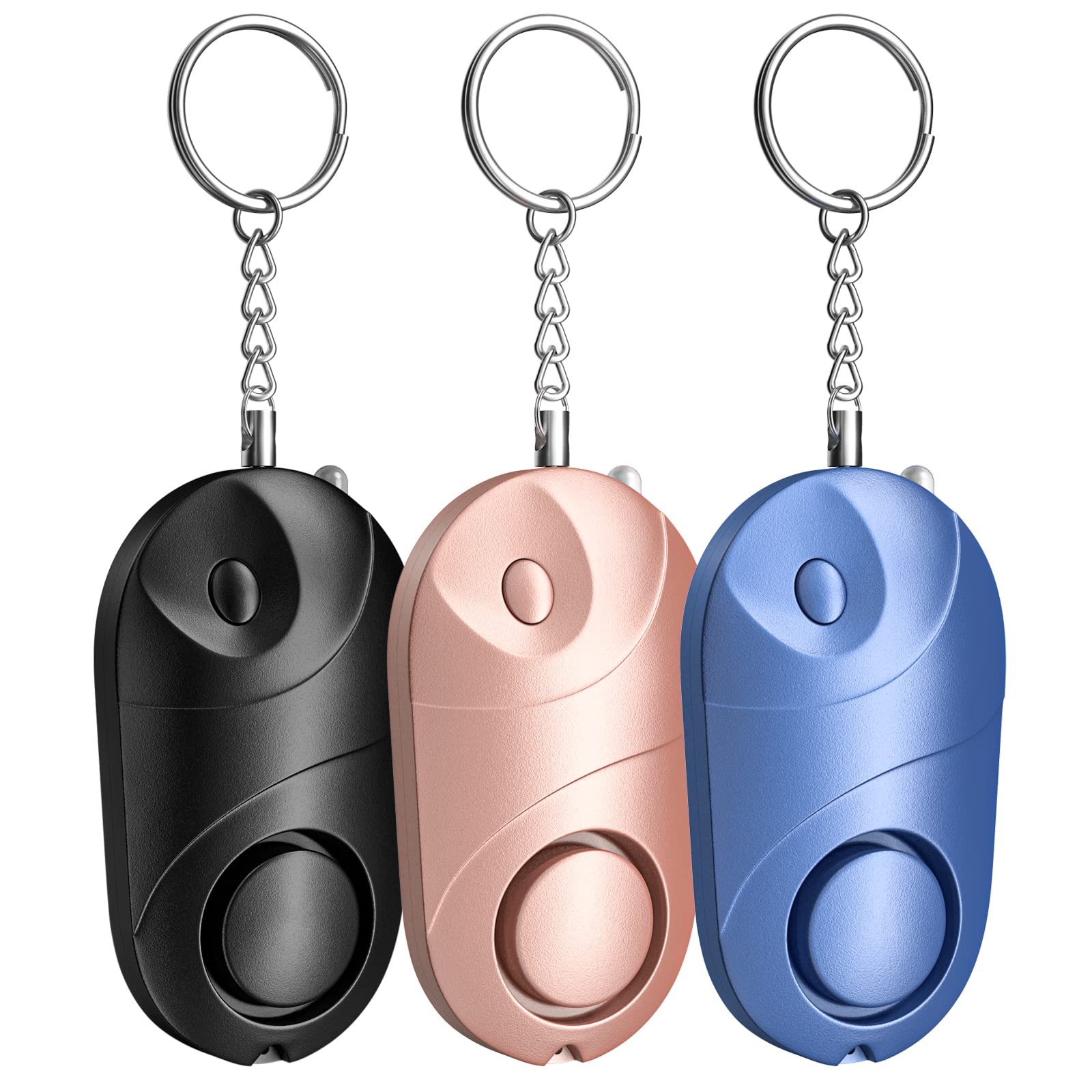 防犯ブザー 防犯アラーム 3個セット Qosea 140dB 爆音 LEDライト付き 小学生/女性/お年寄り 大音量アラーム 痴漢撃退 誘拐防止 ピンを抜くだけ ピンク+ブラック+ブルー