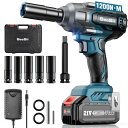 Seesii電動インパクトレンチ 強力 1200N.m ブラシレスモーター1/2"トルクレンチ充電式コードレス電動レンチ4.0Ahバッテリー一個付き無段変速 ナットの締め付けボルトの緩みタイヤ交換ホイール交換自動停止モード正逆切替LEDライト付きソケット5本
