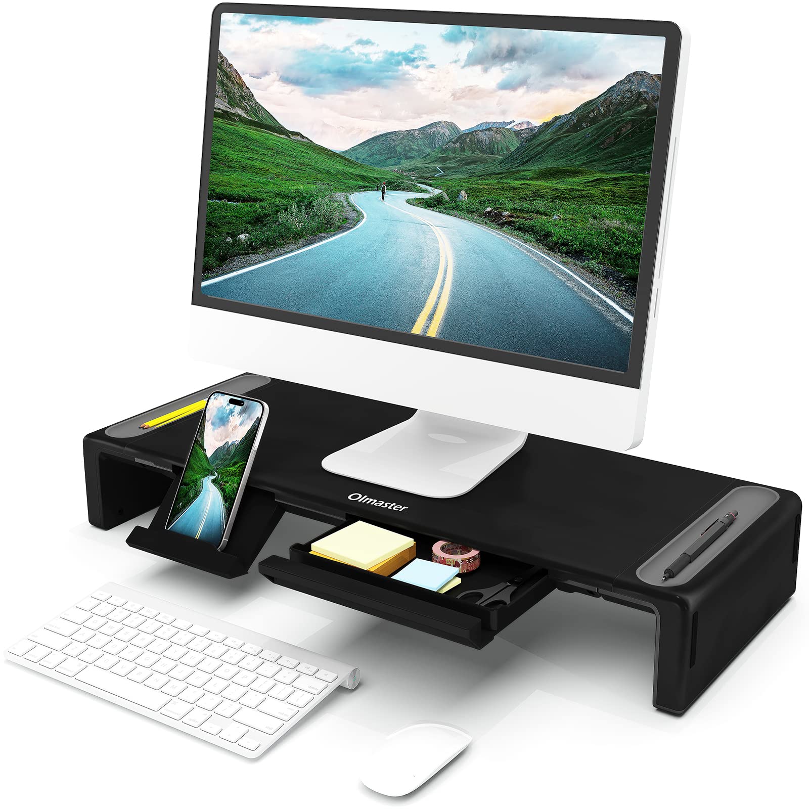 Olmaster モニタースタンド 机上台 折りたたみ 3段式幅調整 PC モニター 台スタンド スマホ&タブレット..